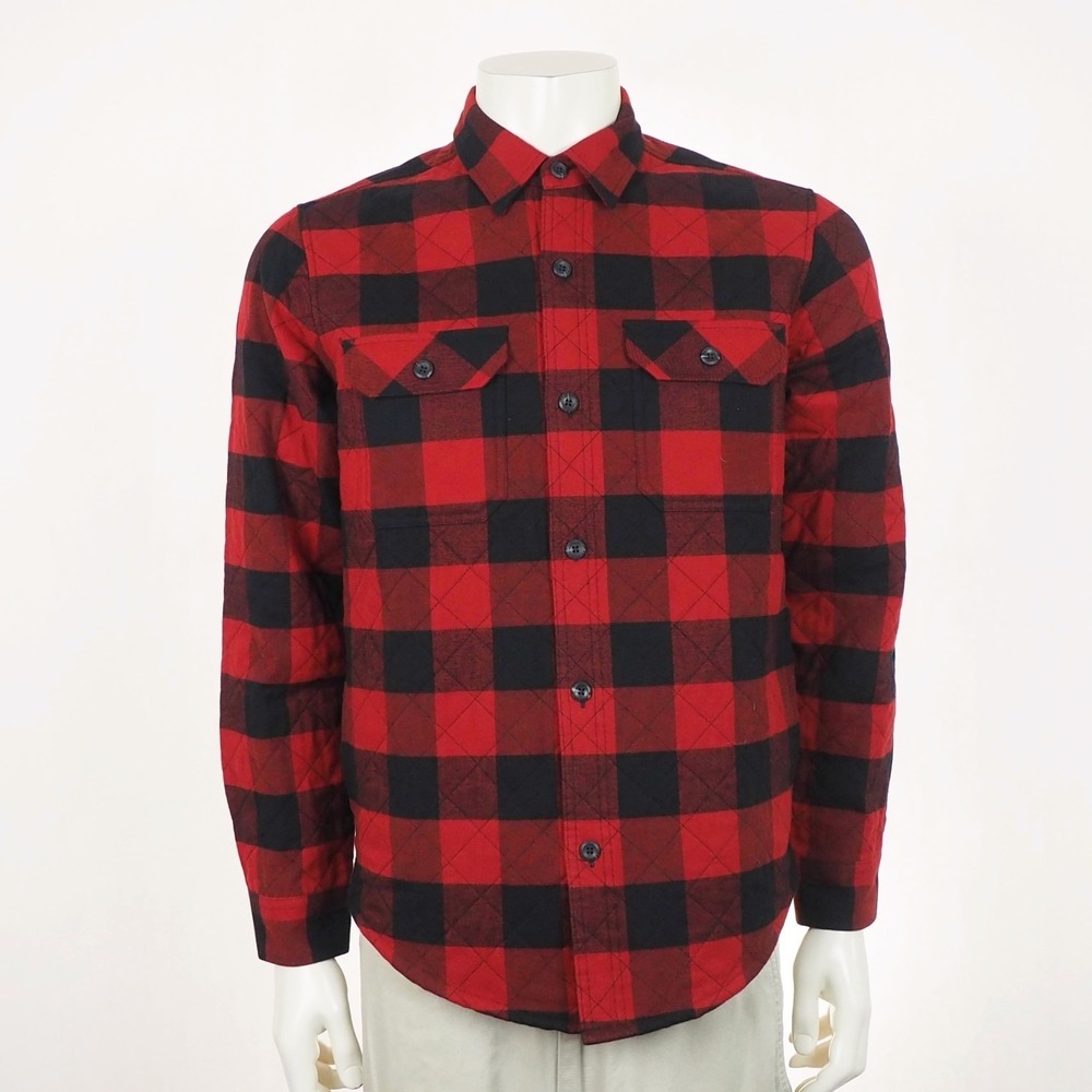 Eddie Bauer Quilted Shacket Flannel Button Jacket Mens Small Buffalo Check Plaid